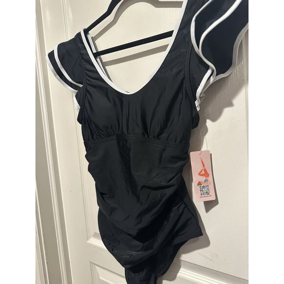 smismivo swimsuit Black And White Ruffle Sleve - Picture 4 of 10